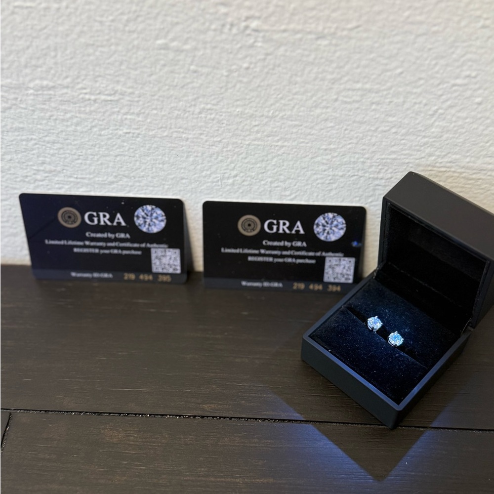2 Ct D Color Moissanite Stud Earrings | 1 Ct Each | GRA Certified | Diamond Test